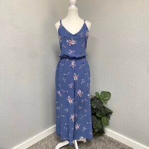 STUDIO B BLUE FLORAL PRINT WIDE LEG JUMPSUIT SLEEVELESS JUMPER